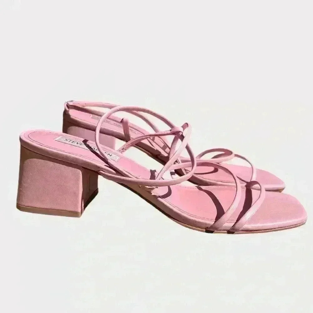 Steve Madden Womens Rianna Faux Leather Strappy Block Heels size 9